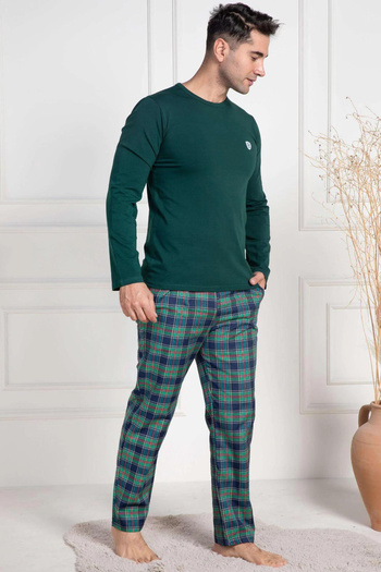 Mavelle Men's Green Plaid Large Size Pajamas Suit 3052