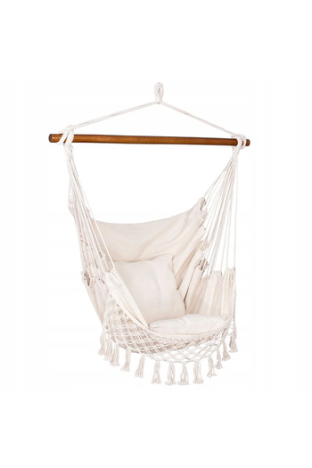 SERSIMO Hanging swing hammock for home or garden HM22, cream with pillows, 130x100cm, 150kg