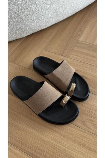 Eataly Shoes Flip Flop Ring Detailed Leaf Tape Slippers Mink