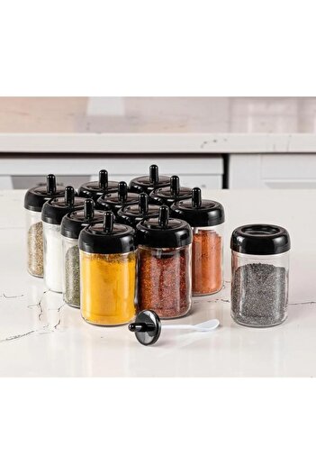 Carat Home Ekin Labeled Lid Self-Spoon Glass Spice Set Long 12 Pieces