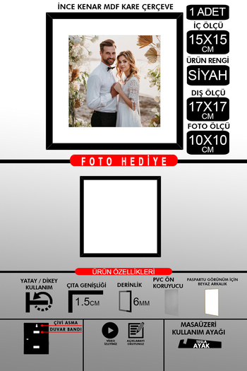 yhfoto 1Pcs 15X15 Frame - Thin Slatted Frame - Black Frame - Square Frame - Photo Frame