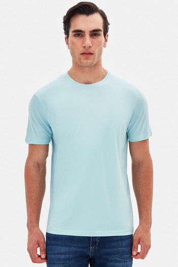 D'S Damat Ds Groom Slim Fit Aqua Crew Neck 100% Cotton Breathable T-Shirt