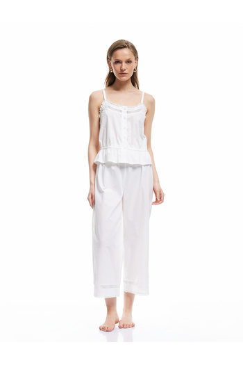 Koton Buttoned Ruffle Detail Brode Cotton Suspender Pajama Top