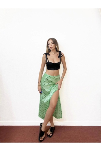 PROTO SUIT Polka Dot Slit Satin Skirt