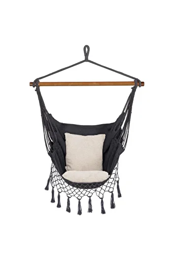 SERSIMO Hanging swing hammock for home or garden HM43, dark gray with pillows, 130x100cm, 150kg