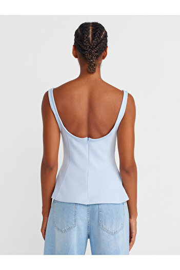 Dilvin 21063 Curea groasă Peplum Top-Albastru deschis