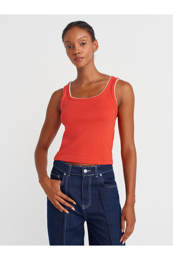 Dilvin 21087 Contrast Ribbed Undershirt-Red