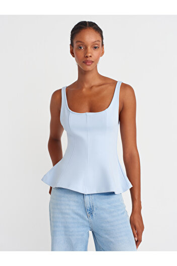 Dilvin 21063 Curea groasă Peplum Top-Albastru deschis
