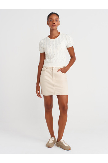 Dilvin 80589 Piece Painted Mini Denim Skirt-Stone
