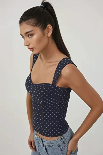 Hiccup Heart Neckline Tulle Blouse with Gipeli Strap on the Back
