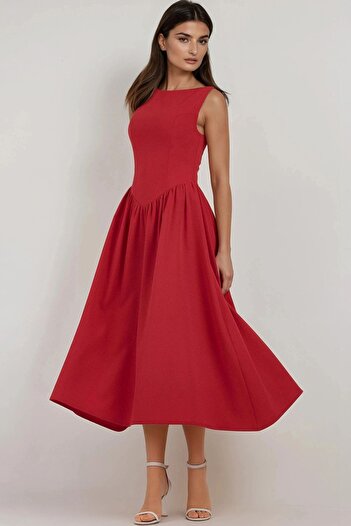 Hiccup Boat Neck Flounce Premium Midi Dress