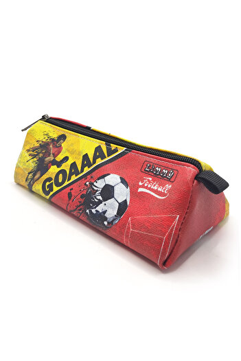 Limmy Pencil Case Yellow Red Football Triangle Pencil Case Jumbo Vegan Leather Pen Holder