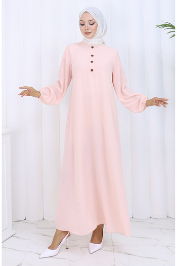 sefamerve Button Detailed Dress 4114-02 Powder