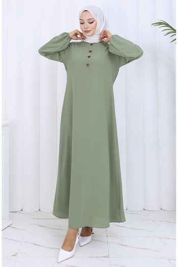 sefamerve Button Detailed Dress 4114-03 Green