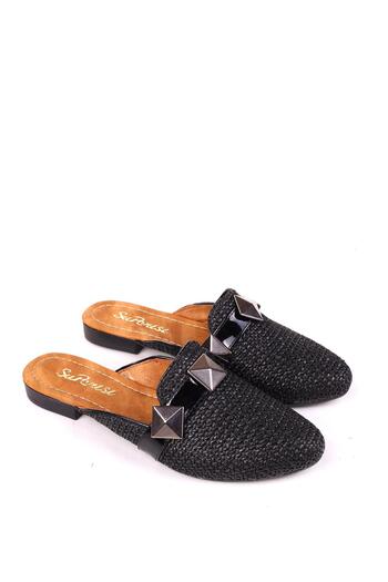 Papuçsepeti Shoe Basket 1860 Straw Knitted Patterned Daily Women's Slippers