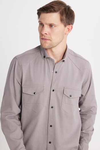 Tudors Men's Regular Fit Relaxed Fit Double Pocket Sports Collar Denim Gray Shirt