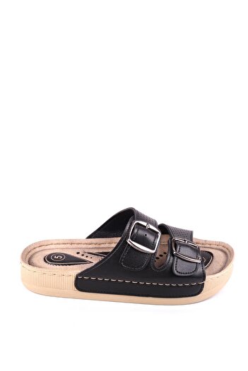 Papuçsepeti Shoe Basket 4872 Hera Women's Double Buckle Comfortable Sole Daily Slippers
