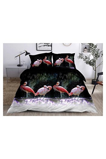 FIONNA.RO 3D Satin Cotton Bed Linen - Flamingo In Nature