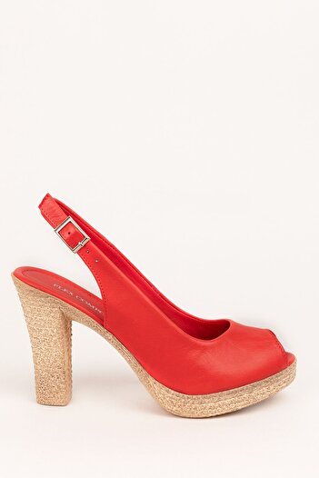 Wish BF Kadın kırmızı hakiki deri platform topuk açık burun slingback ayakkabı