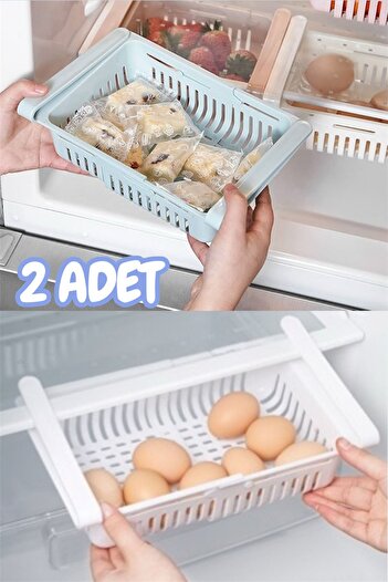 Bayev Bunker 2Pcs Adjustable Refrigerator Cabinet Organizer Basket Drawer Shelf Organizer-Shelf Basket