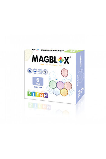 Magblox Set magnetic - 6 hexagon magnetic tiles PASTEL for construction