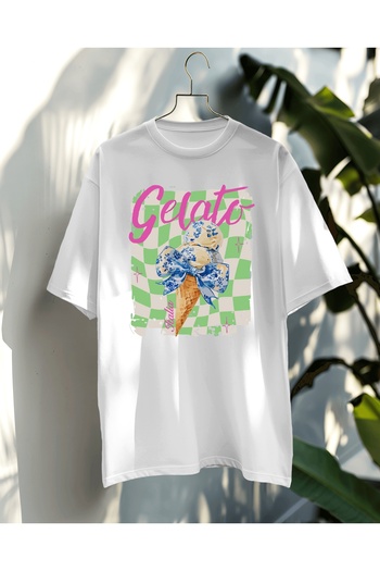 Hediyenza Μπλουζάκι Gelato Italia με στάμπα Oversize Unisex 100% βαμβάκι