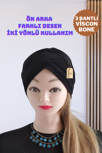 Tergek Three-Stripe Viscon Swimming Cap Black, Two-Way Model, Sports Swimmer Hijab Pool Sea Cap Water-Repellent