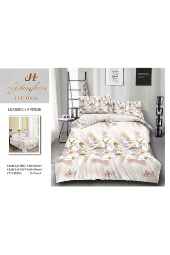 FIONNA.RO 3D Satin Cotton Bed Linen - White Flowers