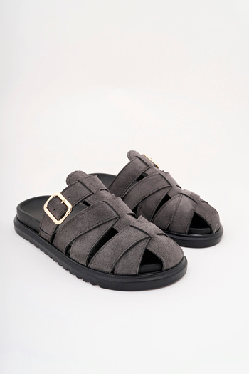 meyra'nın ayakkabıları Women's Gray Imported Buckle Detailed Slippers