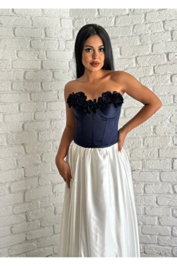 moneta boutique Жіночий атласний корсет-бюстгальтер з квітковою аплікацією та шнурівкою ззаду