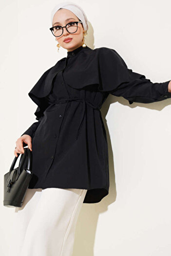 MODA Terikoton Judge Collar Shirt Tunic with Cape
