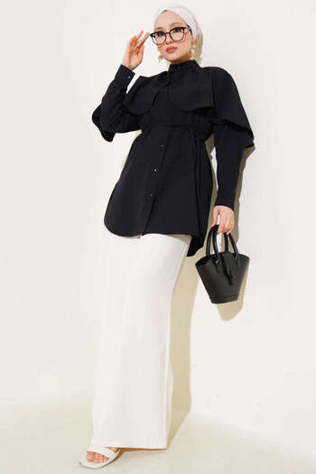 MODA Terikoton Judge Collar Shirt Tunic with Cape
