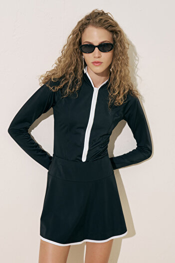 Manuka Stripe Detail Swimsuit Skirt Black