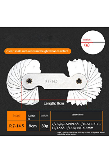 Choice7 R7-14.5 Stainless steel R Gauge Complete set Rounding measuring instrument High-precision radius gau