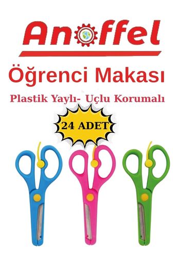 Anoffel 24 Pieces Colorful Children's Scissors Spring Protected Scissors Plastic Scissors Blunt Tip