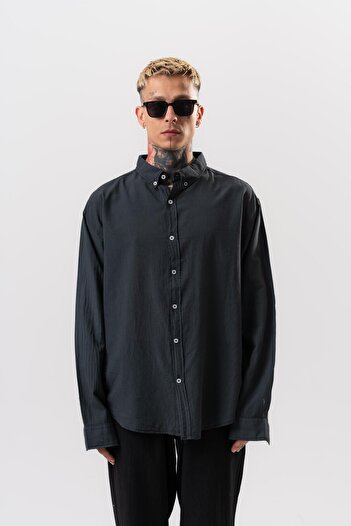 Respire Men's Long Sleeve Oversize Voile Shirt Black