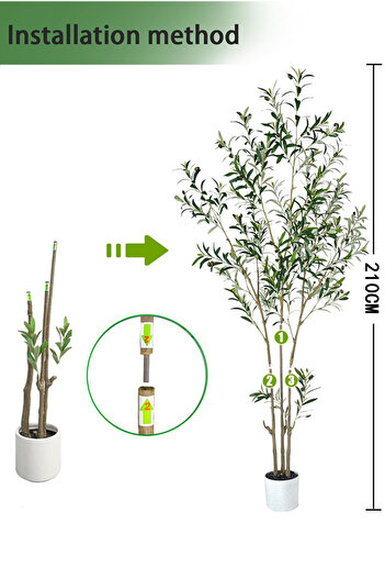 Generic 210CM Olive Tree Fluffy Artificial Plants Plant Decor Pot Artificial Olive Plants White Planter Gift