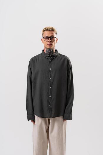 Respire Men's Long Sleeve Oversize Voile Shirt Smoked