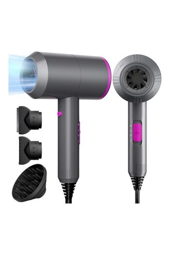 COOYA Multi-Functional Hair Dryer ,With 2 Speed 3 Heat Setting，2 Nozzles & 1 Diffuser,Grey 30 x 24 x 9cm
