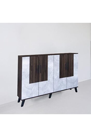 BAITY Shoe Cabinet with 4 Doors - Dark Brown and Gray
