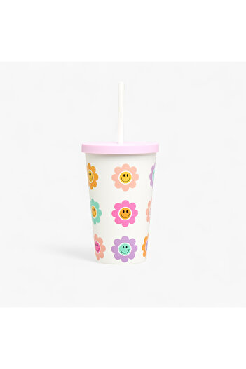 Lifestyle Floral Print Mug with Straw - 450 ml