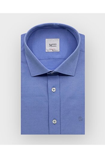 KAMER ERKEK SLIM FIT UZUN KOL KLASİK YAKA CEPSİZ LİKRALI ARMÜRLÜ MAVİ GÖMLEK 2349M
