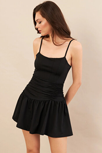 Cool & Sexy Women's Black Draped Mini Dress Dcf080