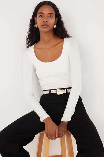 Tudors Women's Slim Fit Slim Fit Long Sleeve U Neck Ecru Blouse