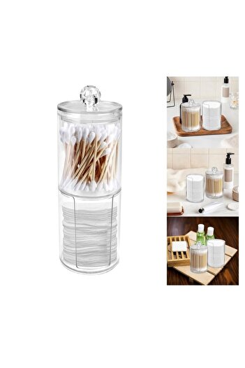 Generic Clear acrylic organizer with two containers for storing and organizing cotton swabs and cotton pads