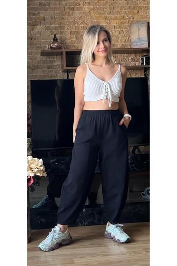 Cardella Women's 100% Cotton Gabardine Pocket Baggy Trousers