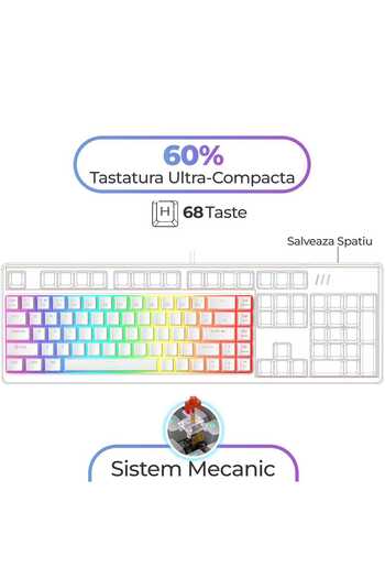 Timebox Gaming Mechanical Keyboard, Wireless, 60% Layout, LED Lights, 68 Keys PBT Pudding Keycaps, Bluetoot