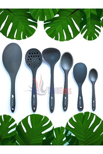 Multiamo Heat Resistant Silicone Colander Ladle Spatula Spoon Set (30-28-22-20 cm) 6 Pieces