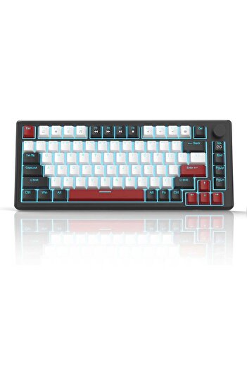 Timebox Tastatură mecanică de gaming, 75%, lumini LED, 83 de taste, control rotativ al volumului, cu cablu Type-C, roșie