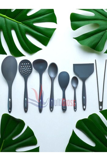 Multiamo Heat Resistant Silicone Colander Ladle Spatula Spoon Tongs Set (30-28-22-20 cm) 8 Pieces